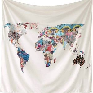 Floral Boho World Map Tapestry Wall Art Dorm Decor